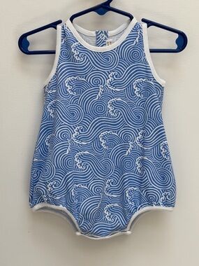 The Beaufort Bonnet Company Blue and White Wave Bubble Romper